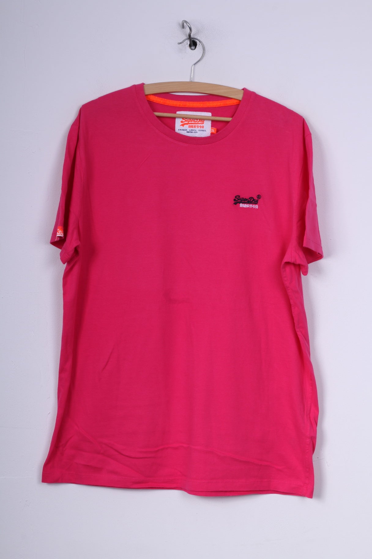 T-shirt da uomo Superdry 2XL (XL) in cotone rosa con etichetta arancione e logo 
