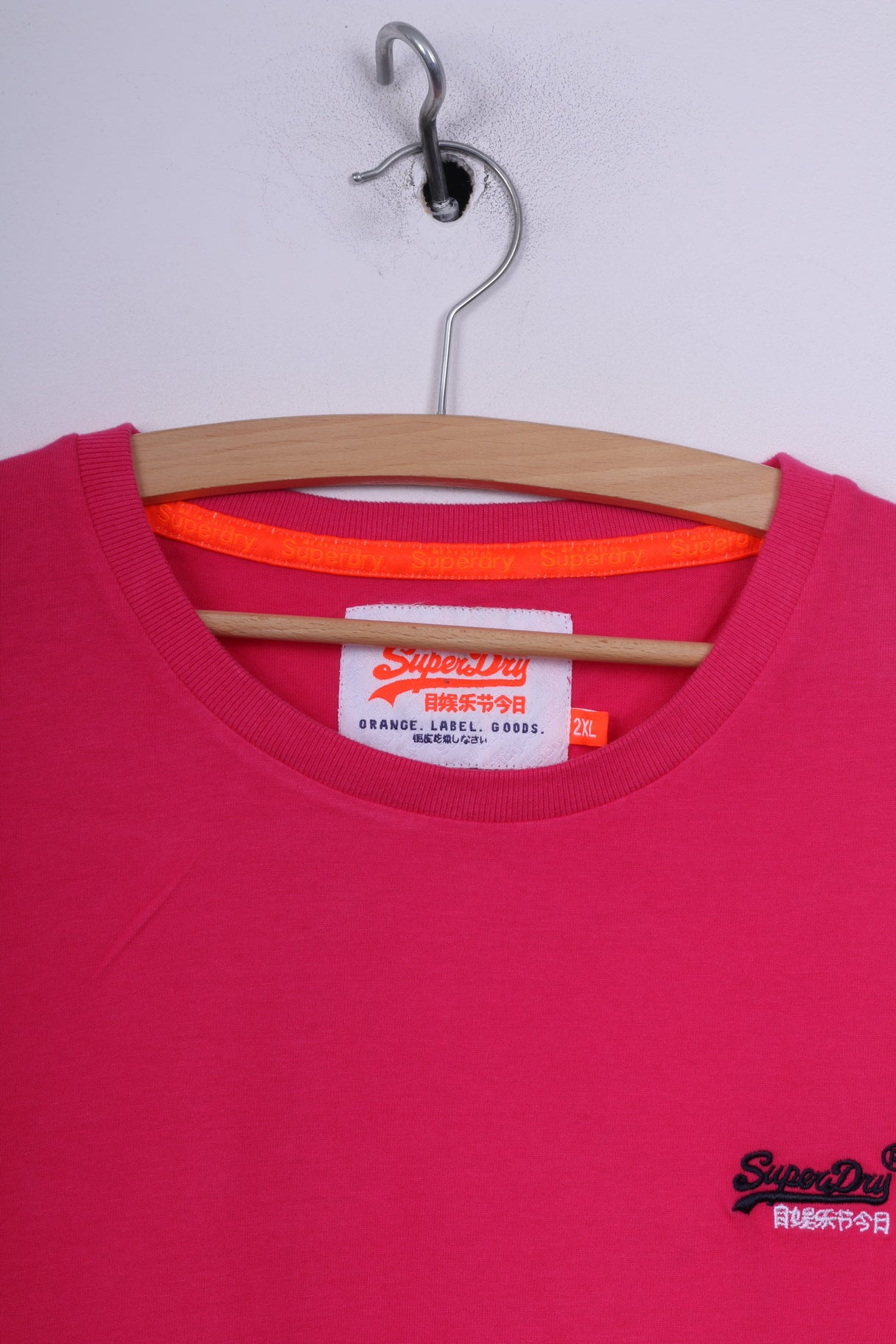 T-shirt da uomo Superdry 2XL (XL) in cotone rosa con etichetta arancione e logo 