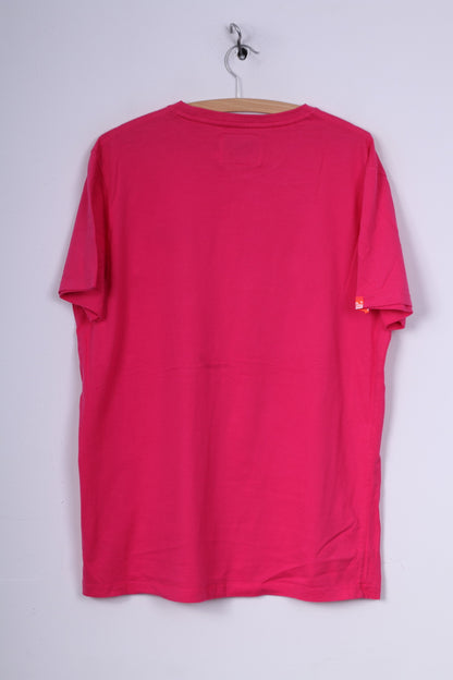 Superdry Mens 2XL (XL) T- Shirt Pink Cotton Orange Label Logo Top