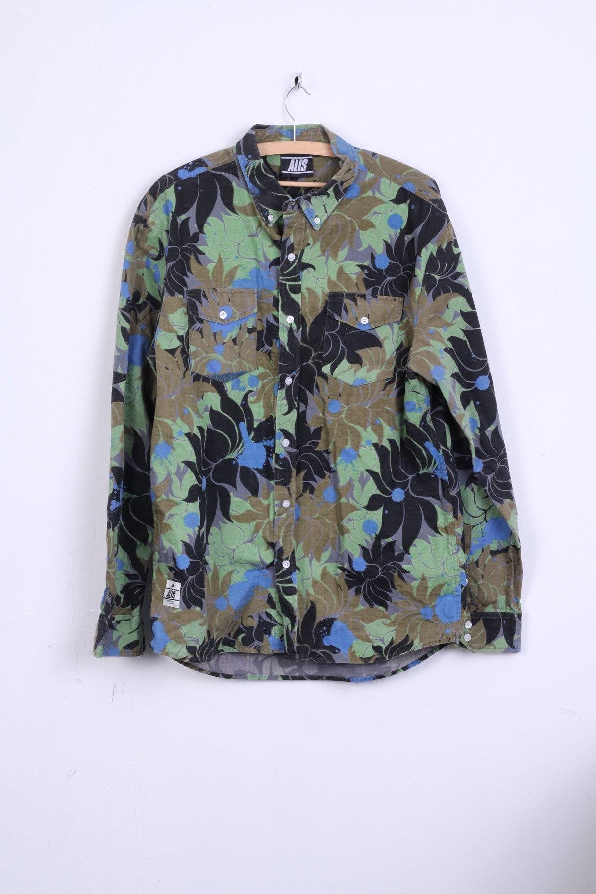 ALIS Camicia casual da uomo XL colletto button down in cotone con stampa fiori