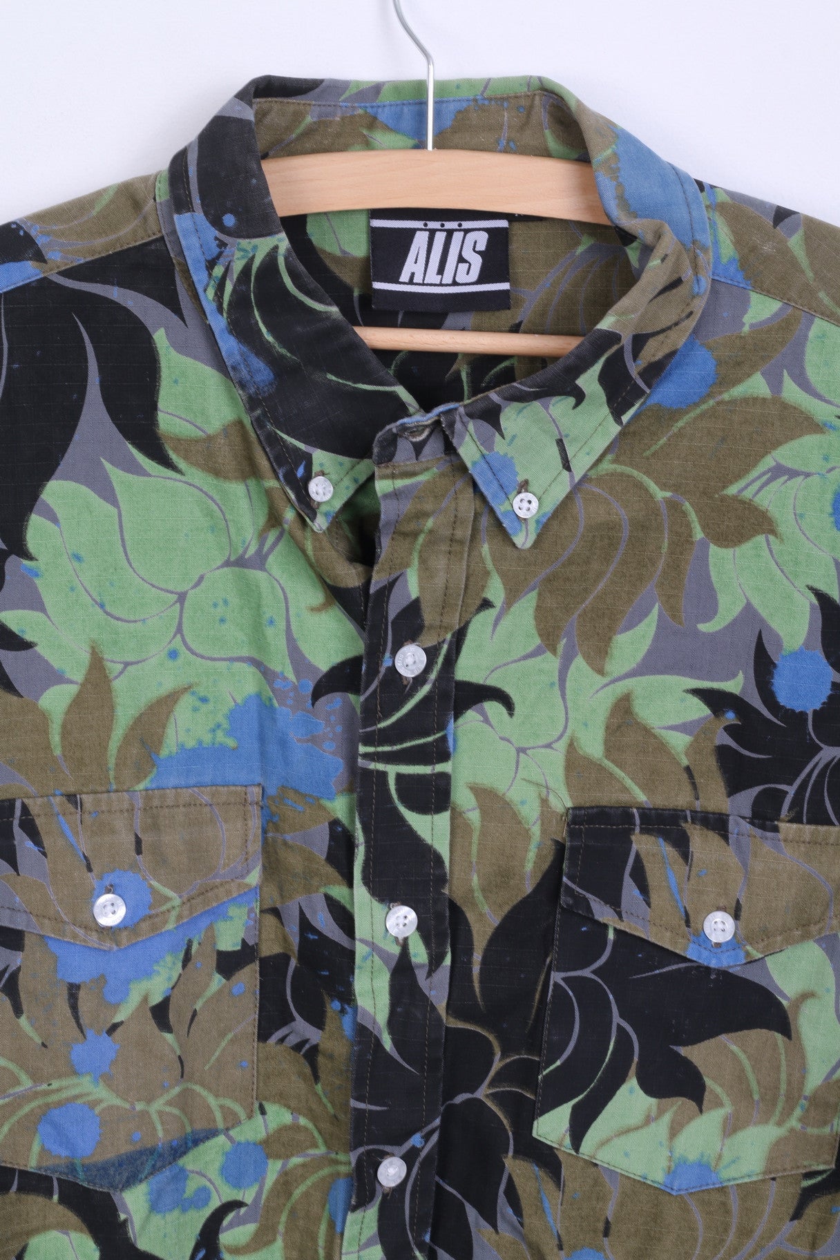 ALIS Camicia casual da uomo XL colletto button down in cotone con stampa fiori