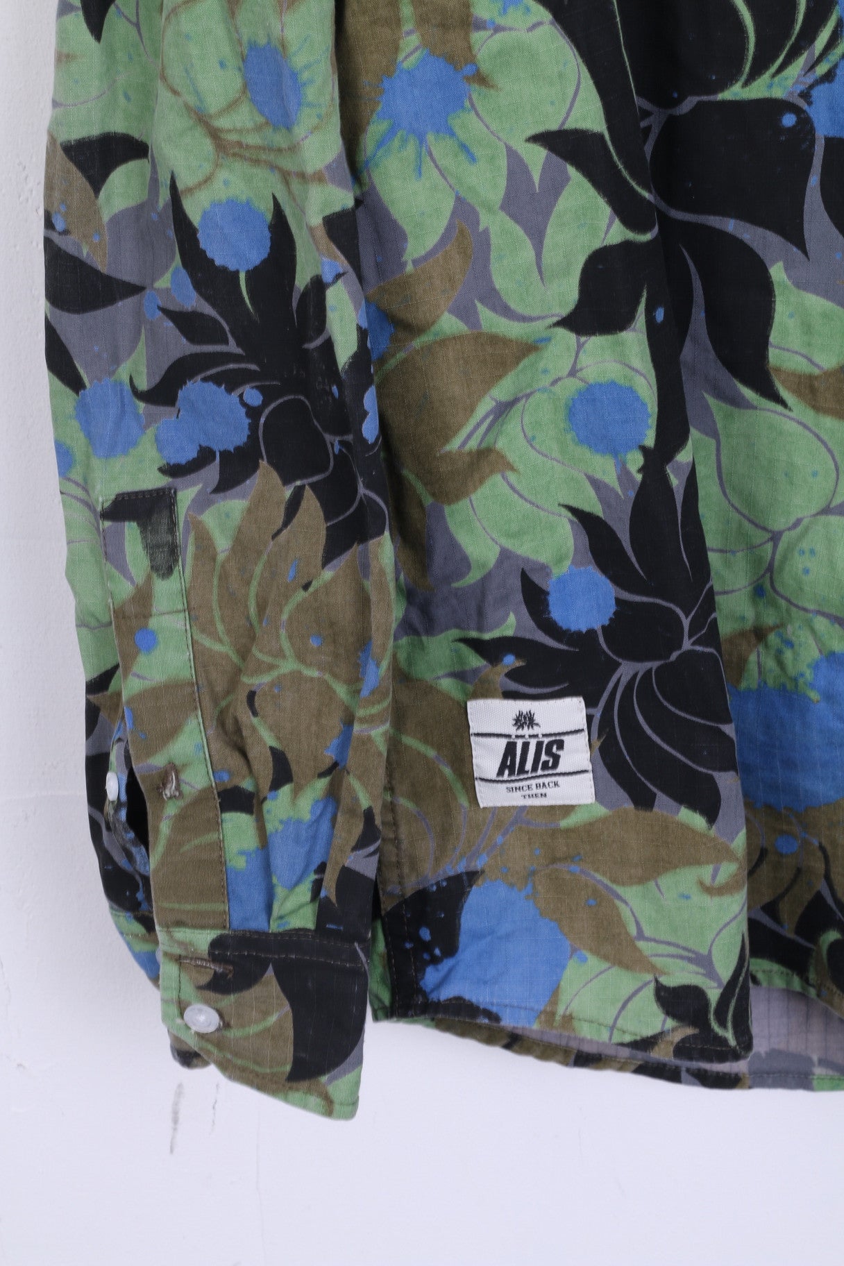 ALIS Camicia casual da uomo XL colletto button down in cotone con stampa fiori