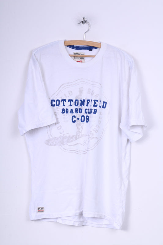 Cottonfield Casual Hommes XL T-Shirt Blanc Col Rond Board Club Coton Qualité Scandinave 