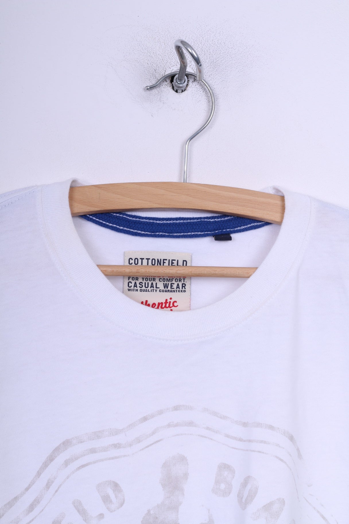 Cottonfield Casual Hommes XL T-Shirt Blanc Col Rond Board Club Coton Qualité Scandinave 