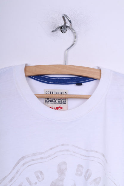 Cottonfield Casual Mens XL T-Shirt White Crew Neck Board Club Cotton Scandinavian Quality