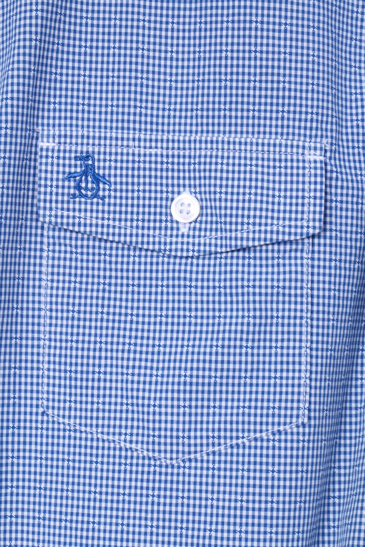 Penguin Mens XL Casual Shirt Mini Check Blue Cotton Heritage Slim Fit Top