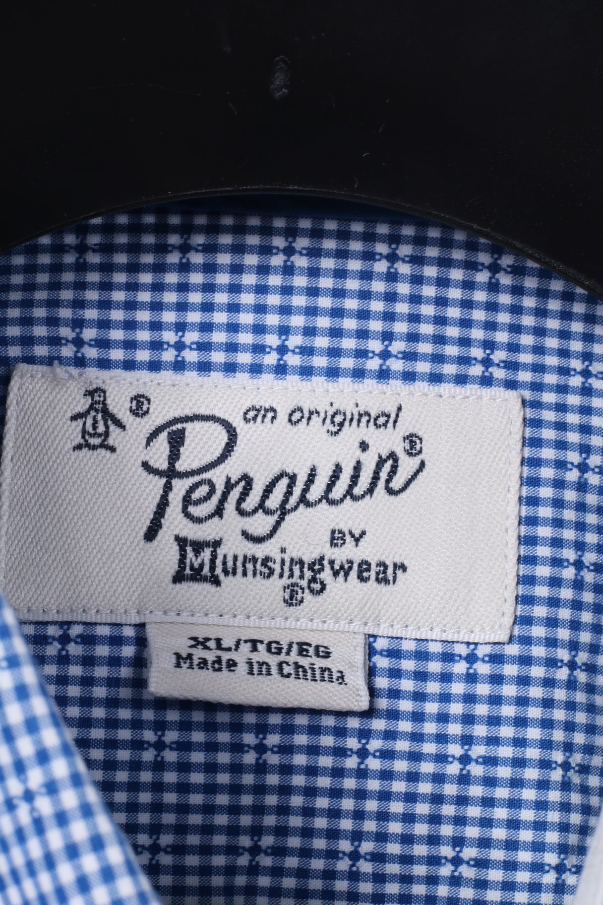 Penguin Mens XL Casual Shirt Mini Check Blue Cotton Heritage Slim Fit Top