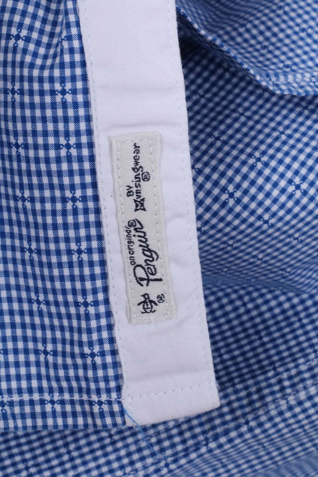 Penguin Mens XL Casual Shirt Mini Check Blue Cotton Heritage Slim Fit Top