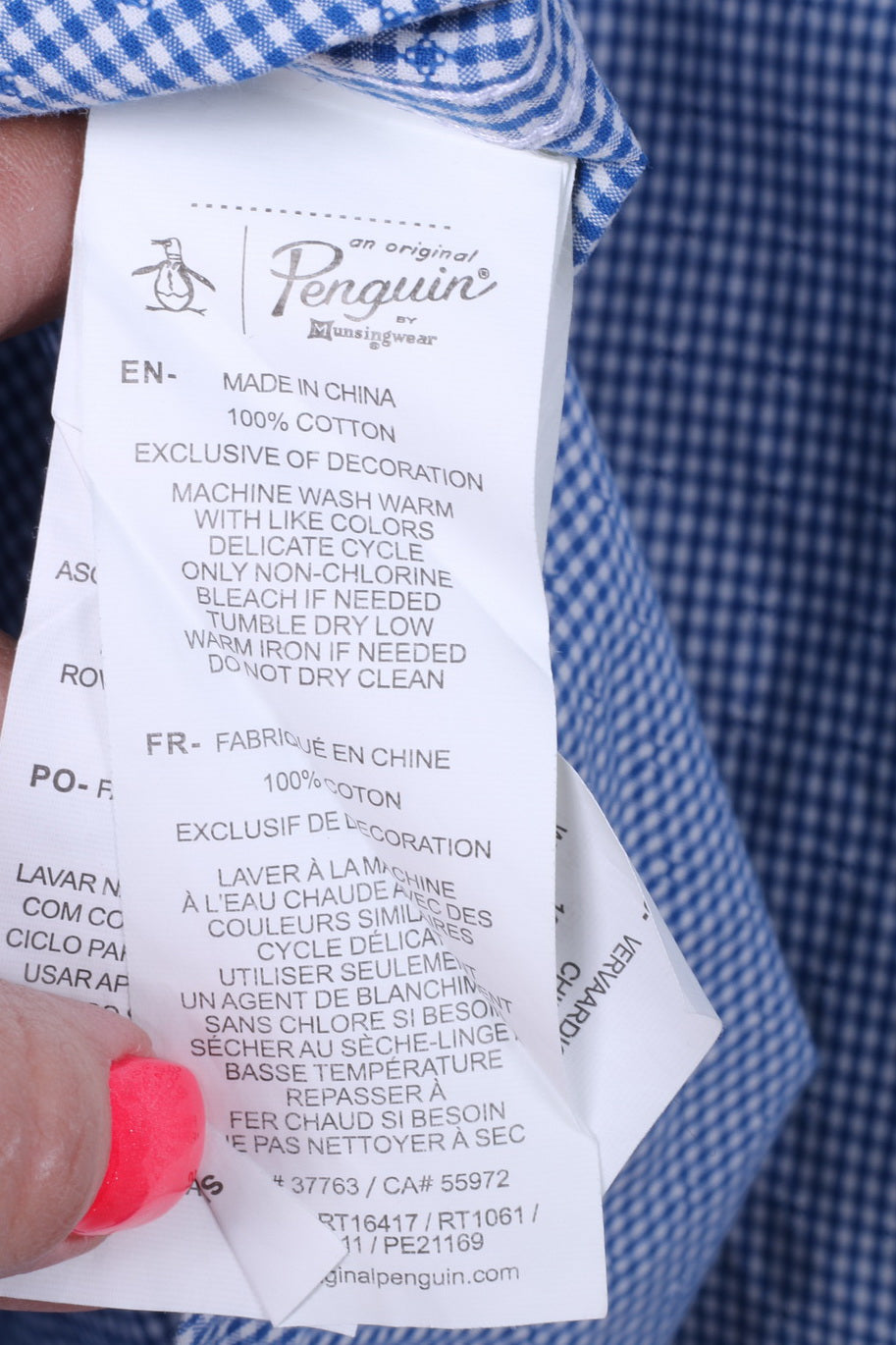 Penguin Mens XL Casual Shirt Mini Check Blue Cotton Heritage Slim Fit Top