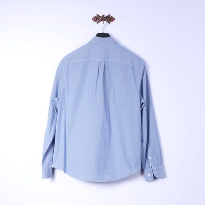 Penguin Mens XL Casual Shirt Mini Check Blue Cotton Heritage Slim Fit Top