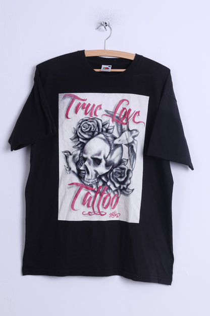 Fruit Of The Loom Mens L (M) T- Shirt Black Cotton Graphic True Love Tattoo