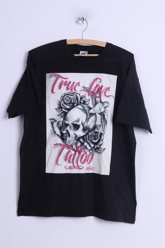 T-shirt da uomo Fruit Of The Loom L (M) Grafica in cotone nero True Love Tattoo