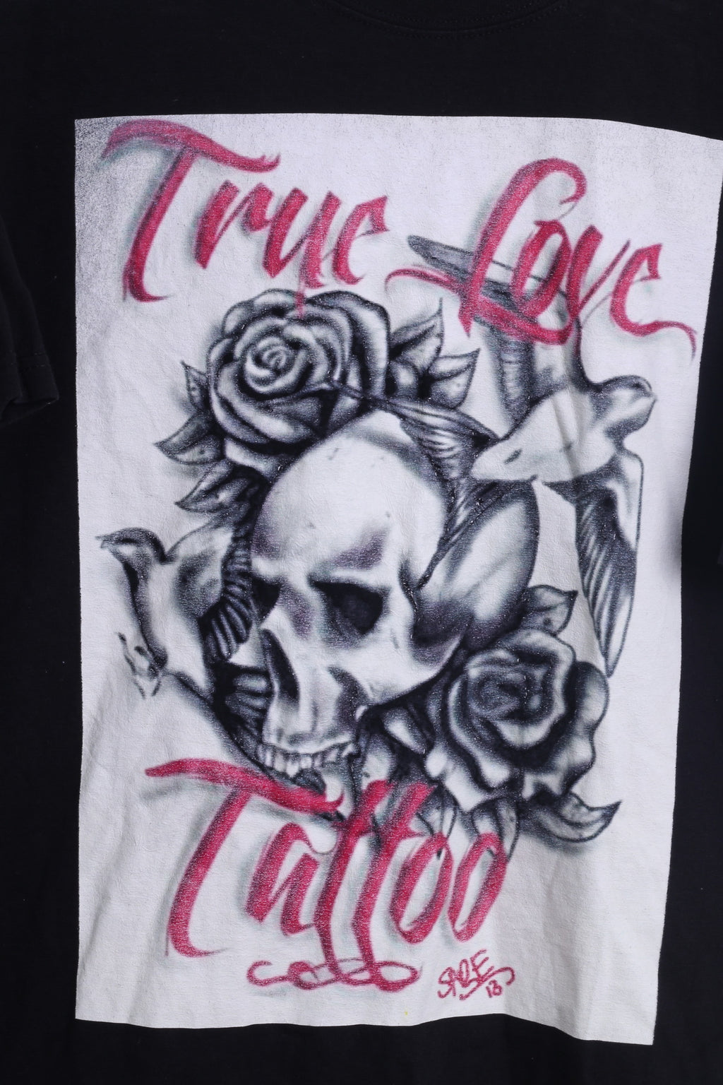 Fruit Of The Loom Mens L (M) T- Shirt Black Cotton Graphic True Love Tattoo