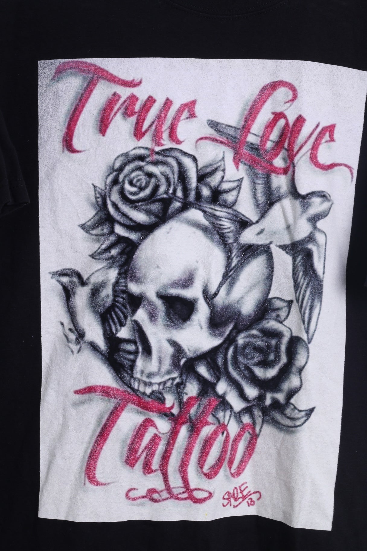 Fruit Of The Loom Mens L (M) T- Shirt Black Cotton Graphic True Love Tattoo