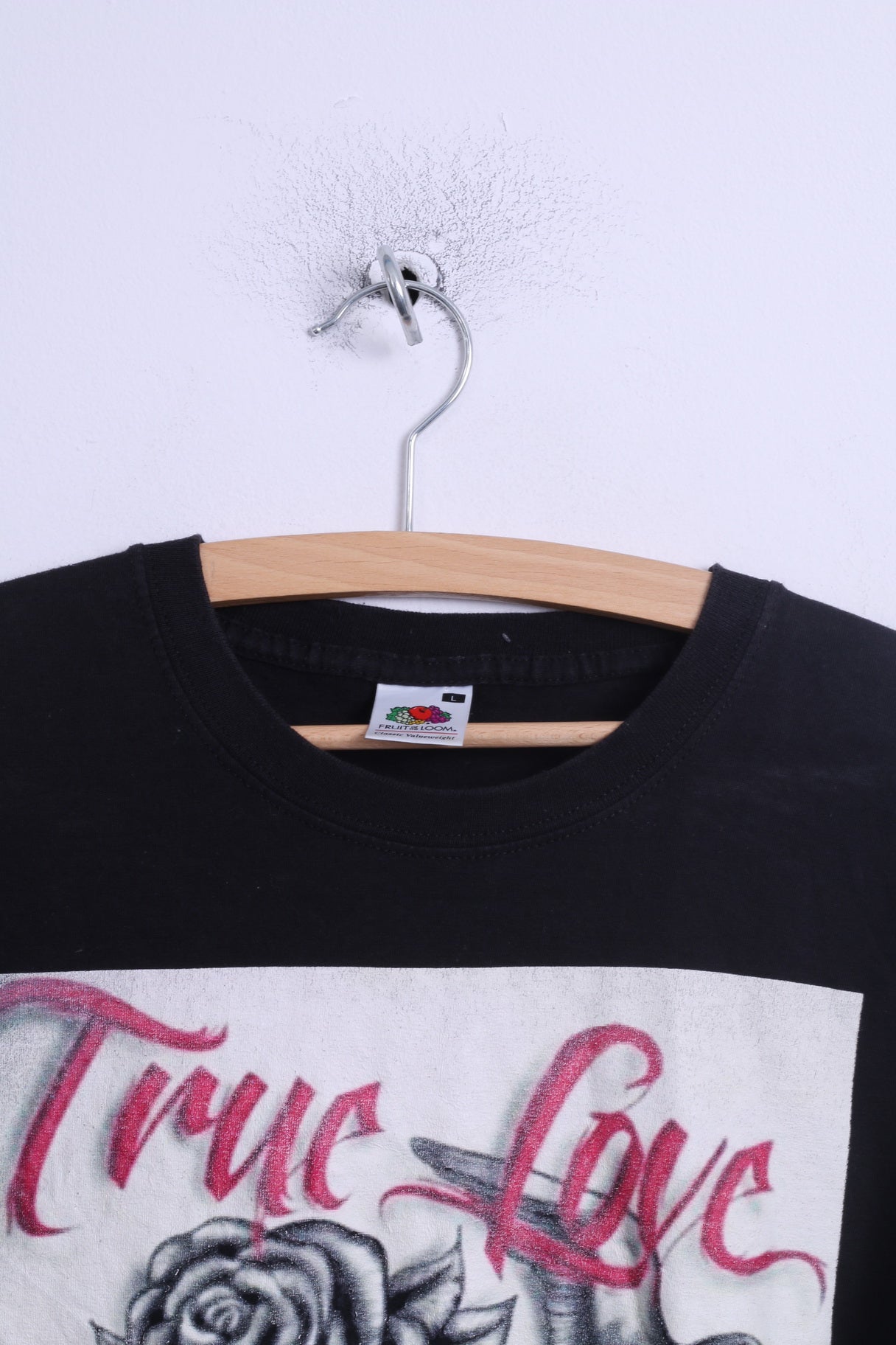 Fruit Of The Loom Mens L (M) T- Shirt Black Cotton Graphic True Love Tattoo