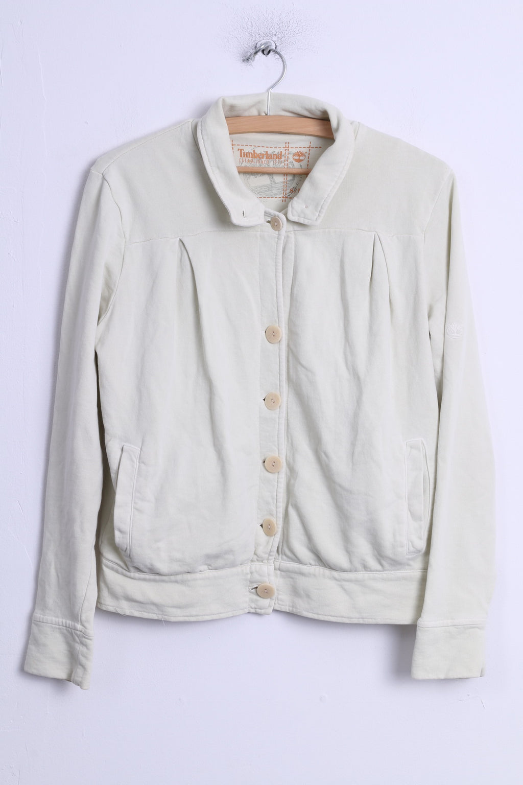 Timberland Womens S Sweatshirt Beige Buttoned Cotton Detailed Buttons Top