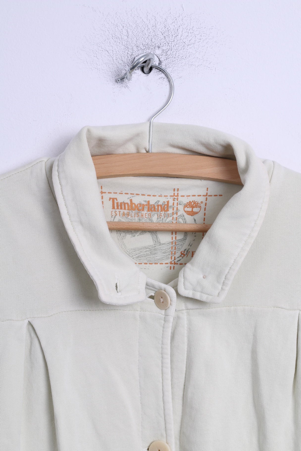 Timberland Womens S Sweatshirt Beige Buttoned Cotton Detailed Buttons Top