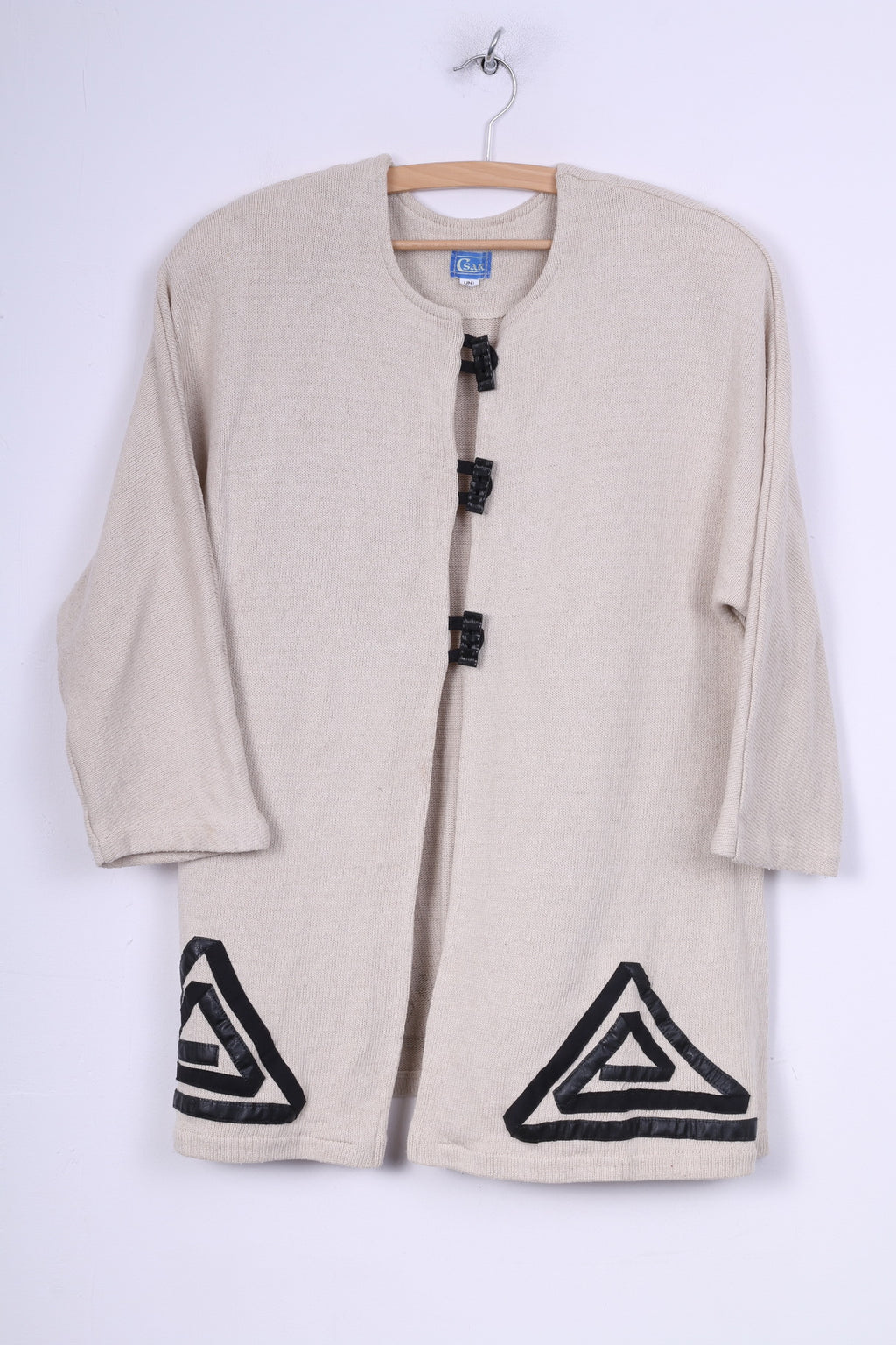 Csar Womens One Size Cardigan Beige Linen Jumper Button Front Shoulder Pads Vintage