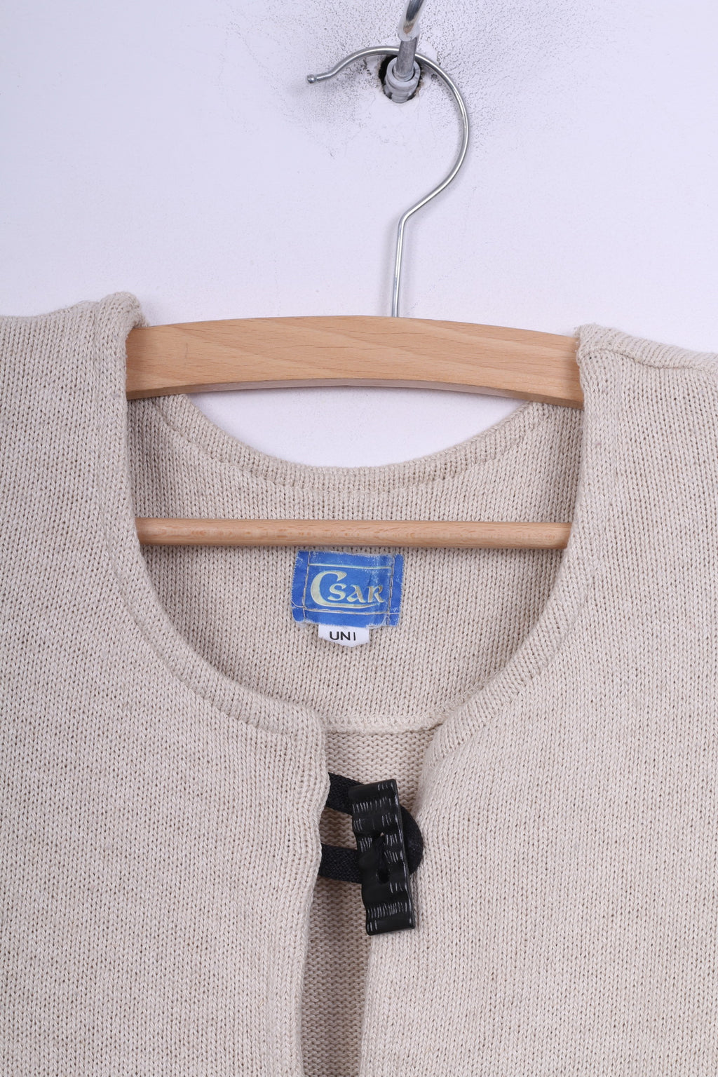 Csar Womens One Size Cardigan Beige Linen Jumper Button Front Shoulder Pads Vintage