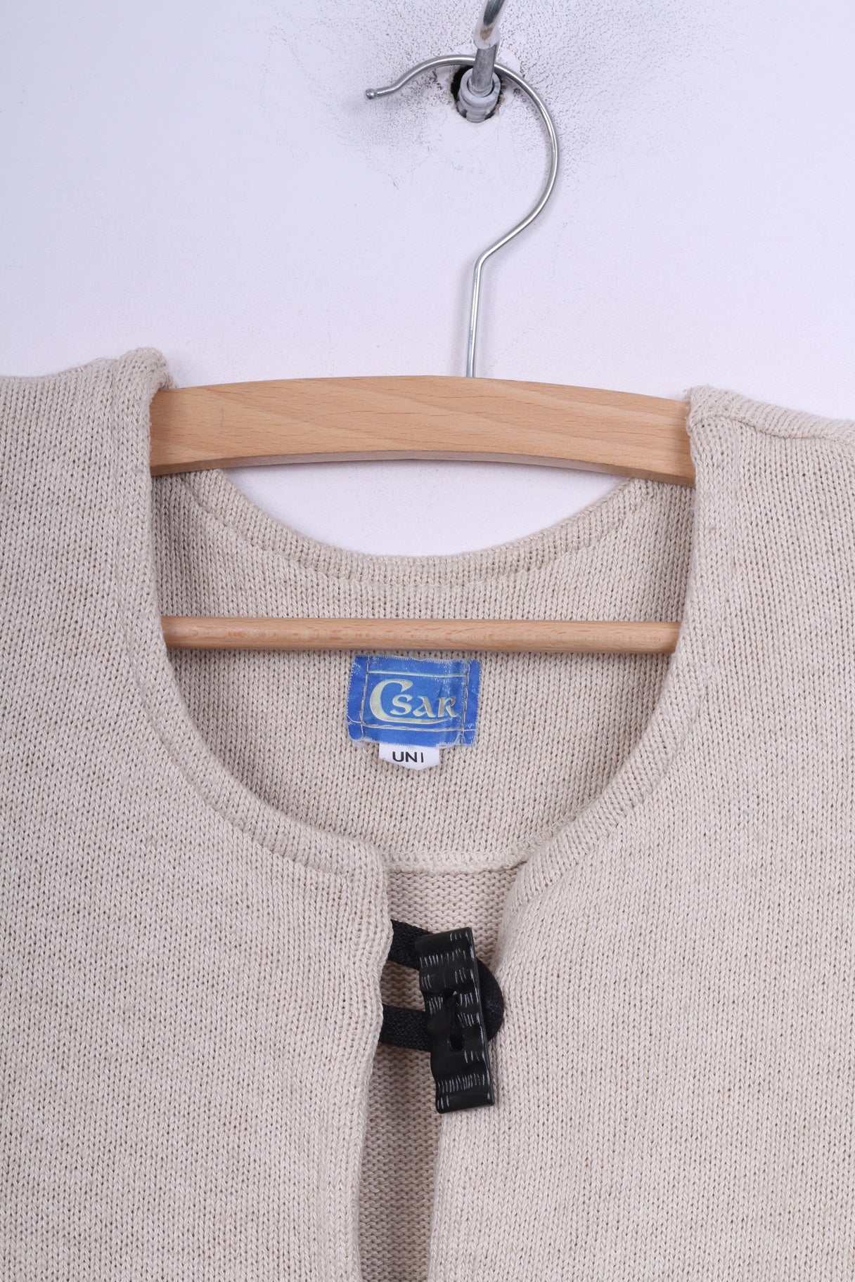 Csar Womens One Size Cardigan Beige Linen Jumper Button Front Shoulder Pads Vintage