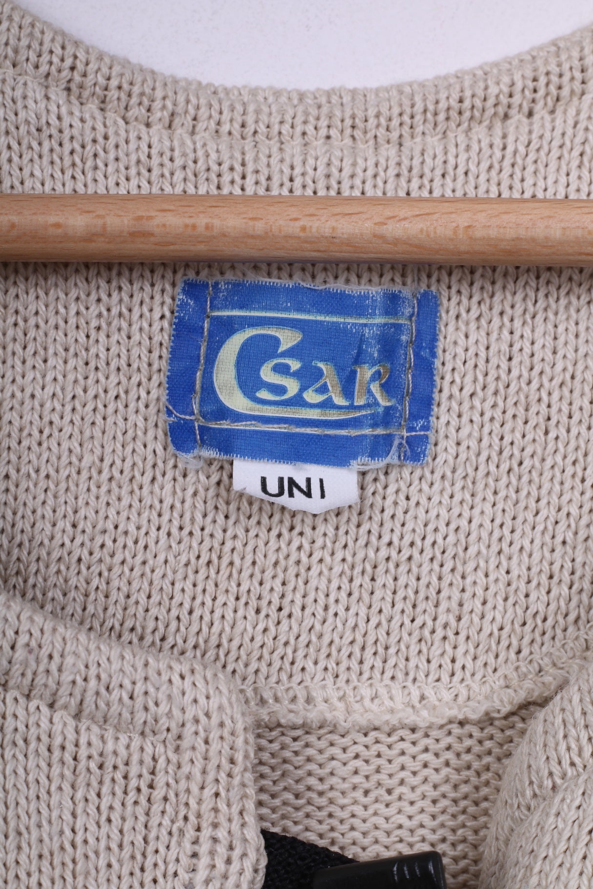 Csar Womens One Size Cardigan Beige Linen Jumper Button Front Shoulder Pads Vintage