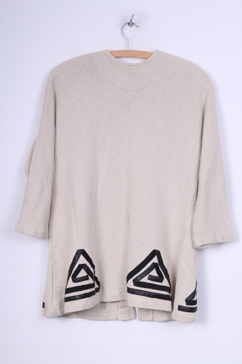 Csar Womens One Size Cardigan Beige Linen Jumper Button Front Shoulder Pads Vintage