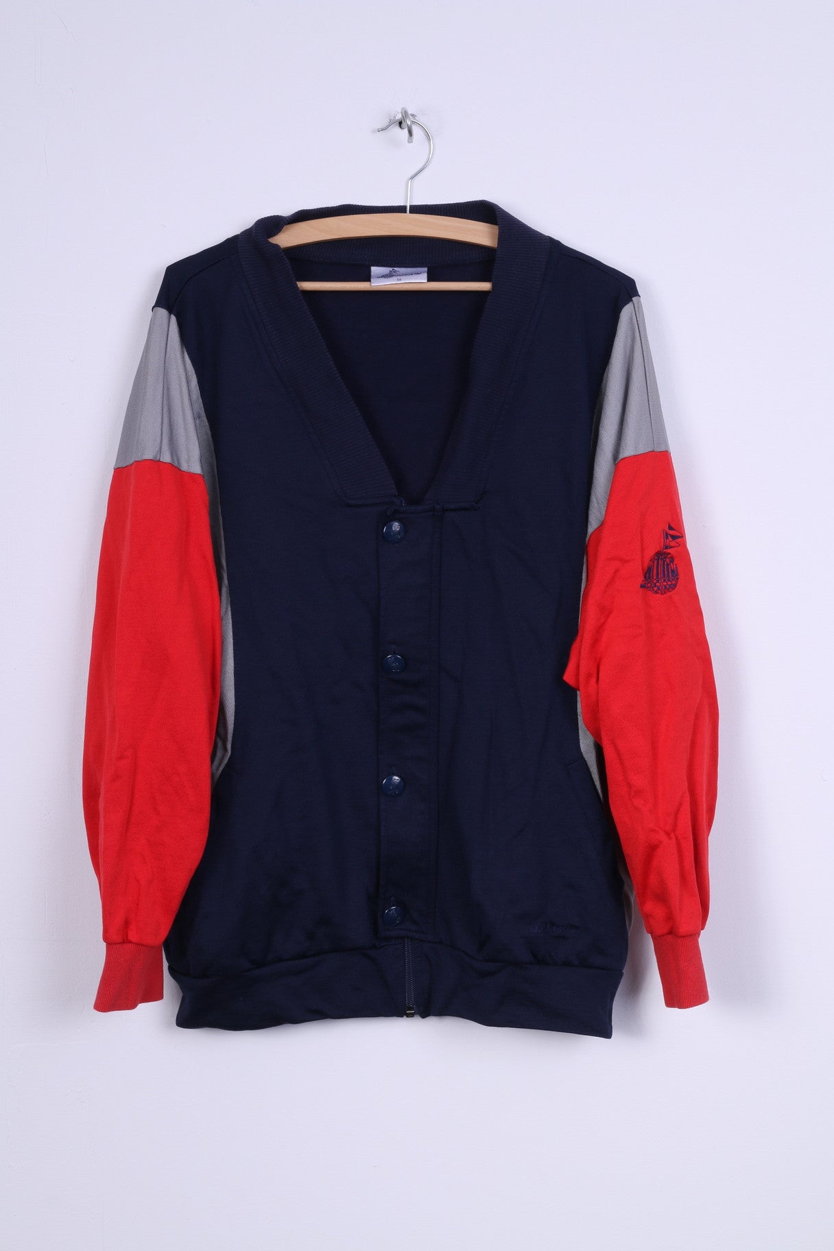 Adidas Sweat-shirt 50 M pour homme en nylon bleu marine vintage avec boutons détaillés et col en V