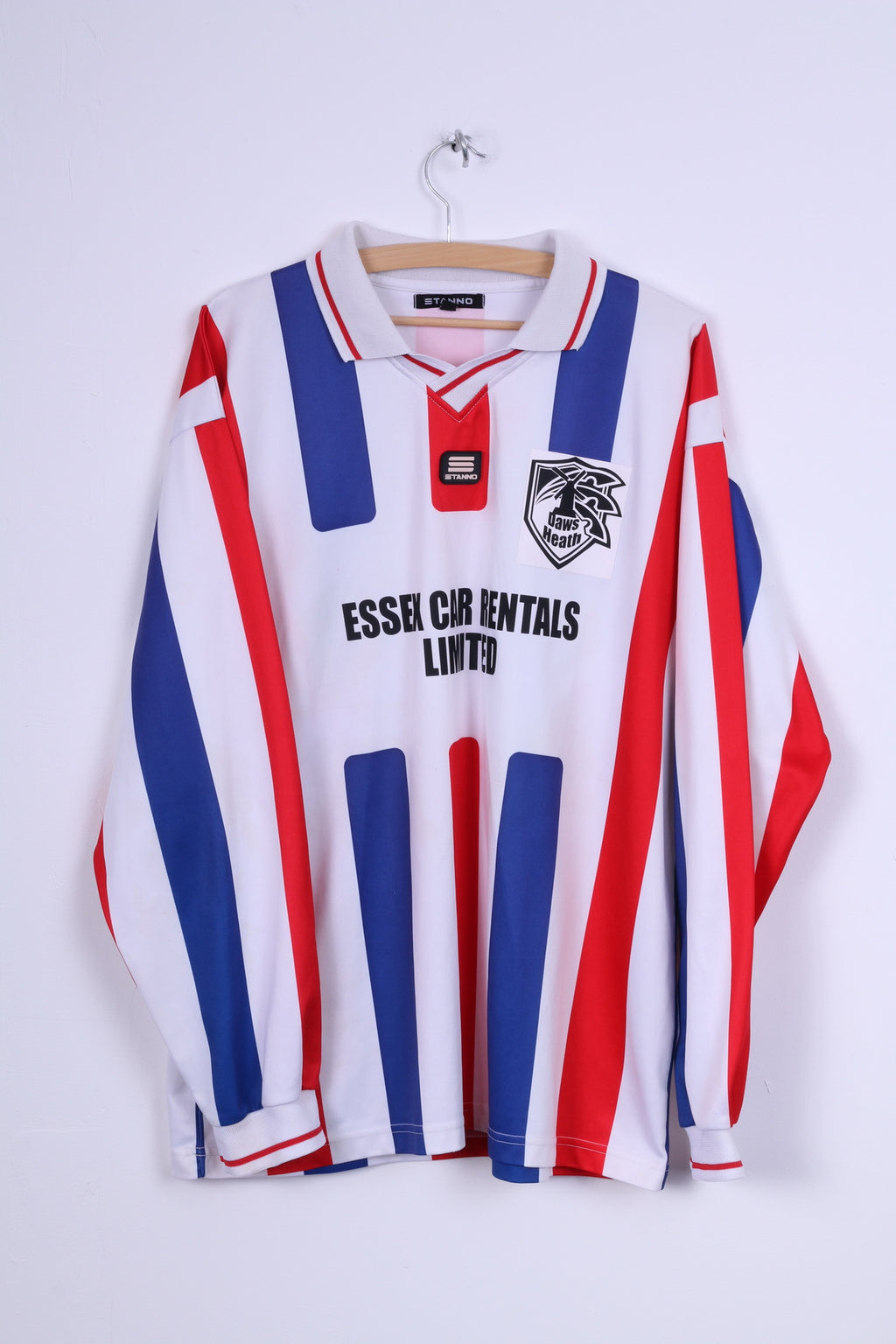 Stanno Mens XL Polo V-Neck Shirt White Sport Long Sleeve