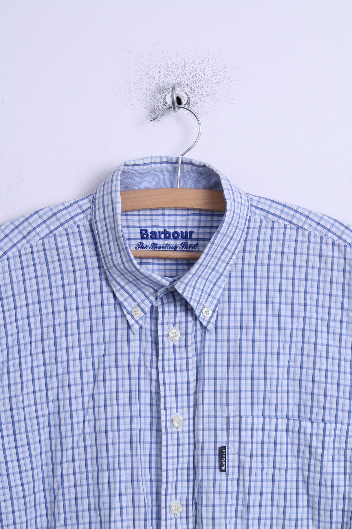 Barbour Mens L Casual Shirt Blue Cotton Long Sleeve Checkered Button Down Collar