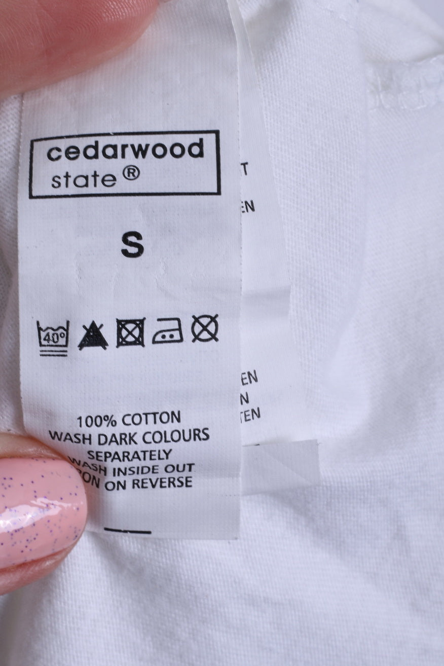 T-shirt da uomo Cedar Wood State S in cotone bianco con teschio Apache zirconi