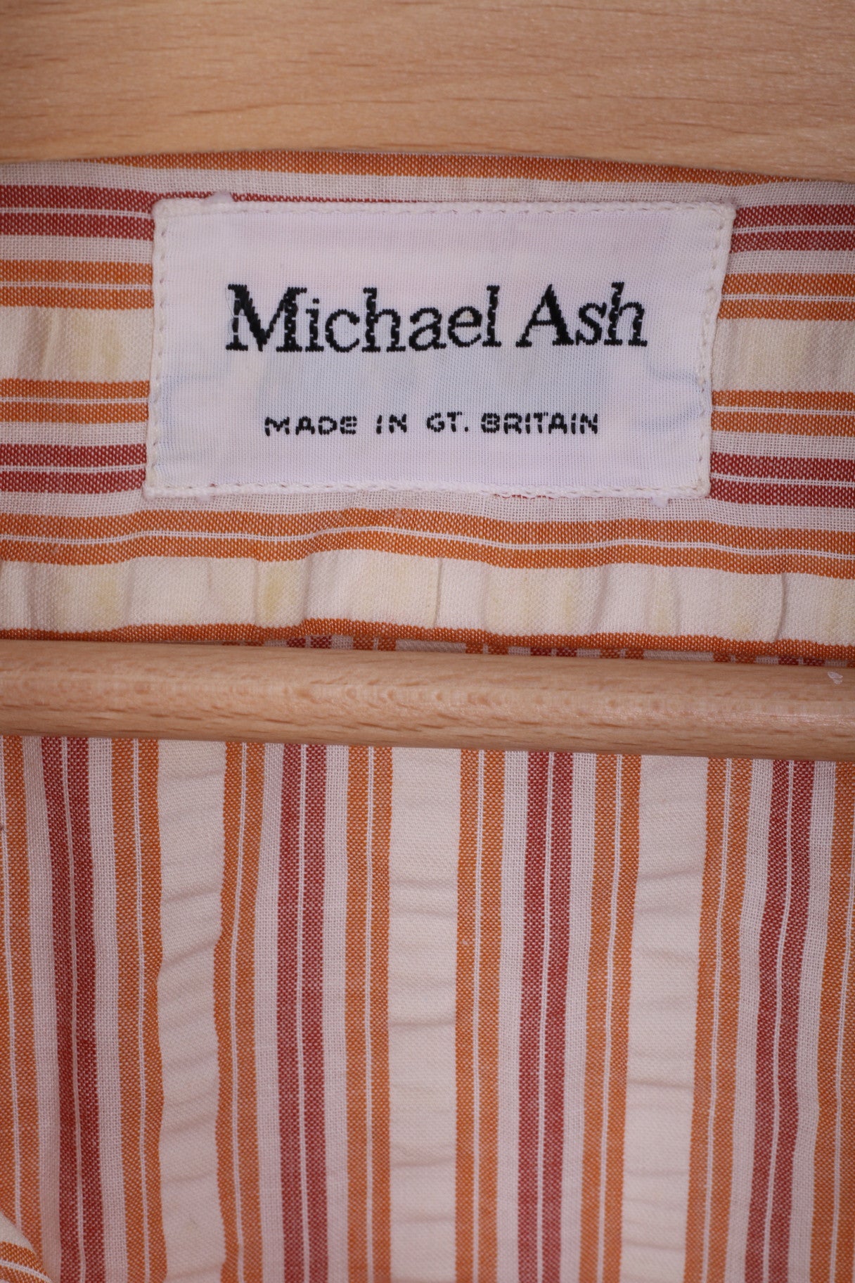 Michael Ash Mens 16 Casual Shirt Striped Orange Cotton Long Sleeve