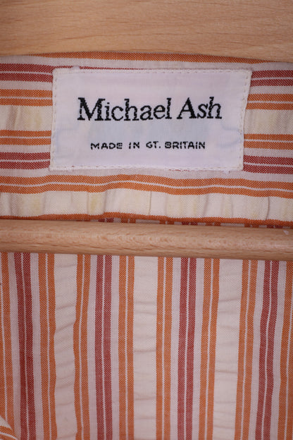 Michael Ash Chemise décontractée pour homme 16 rayée en coton orange à manches longues