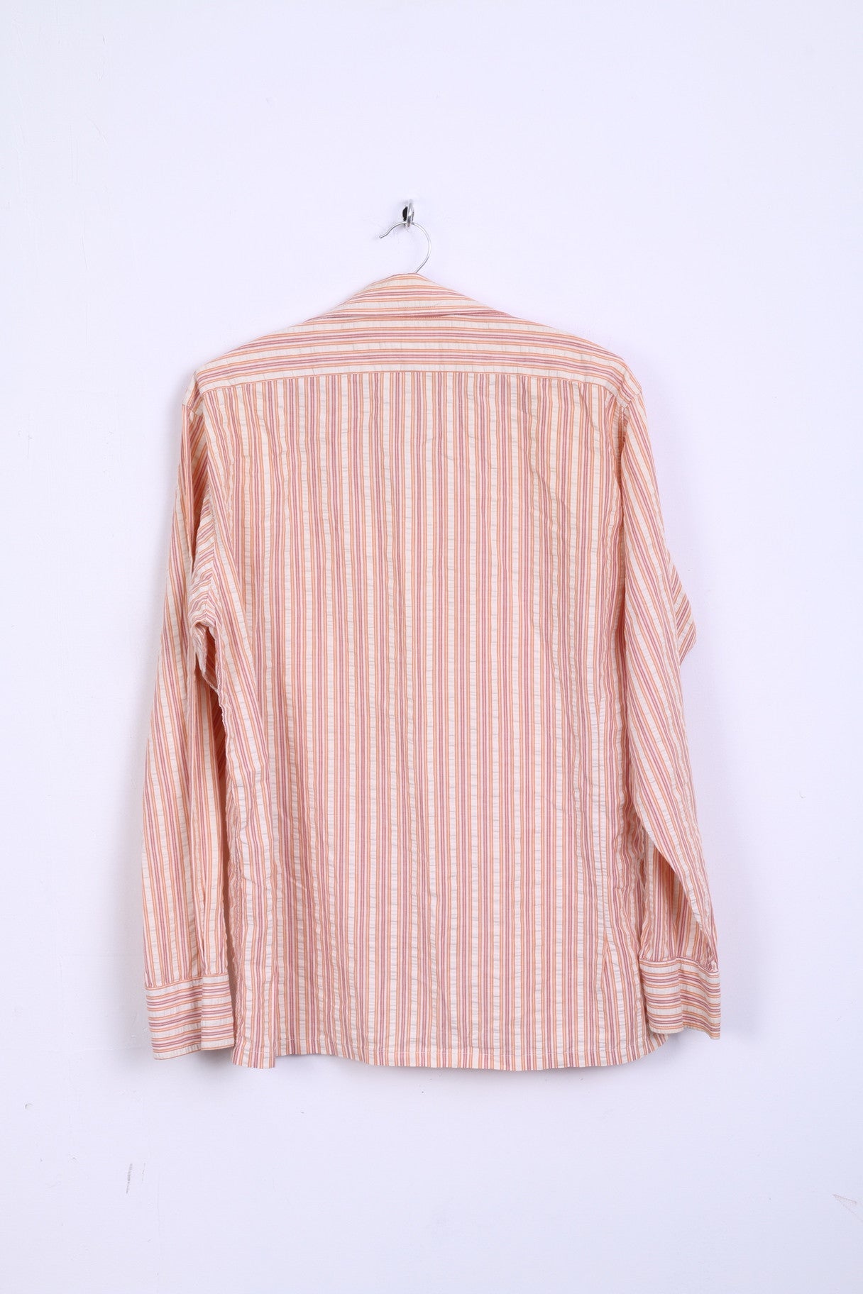 Michael Ash Mens 16 Casual Shirt Striped Orange Cotton Long Sleeve