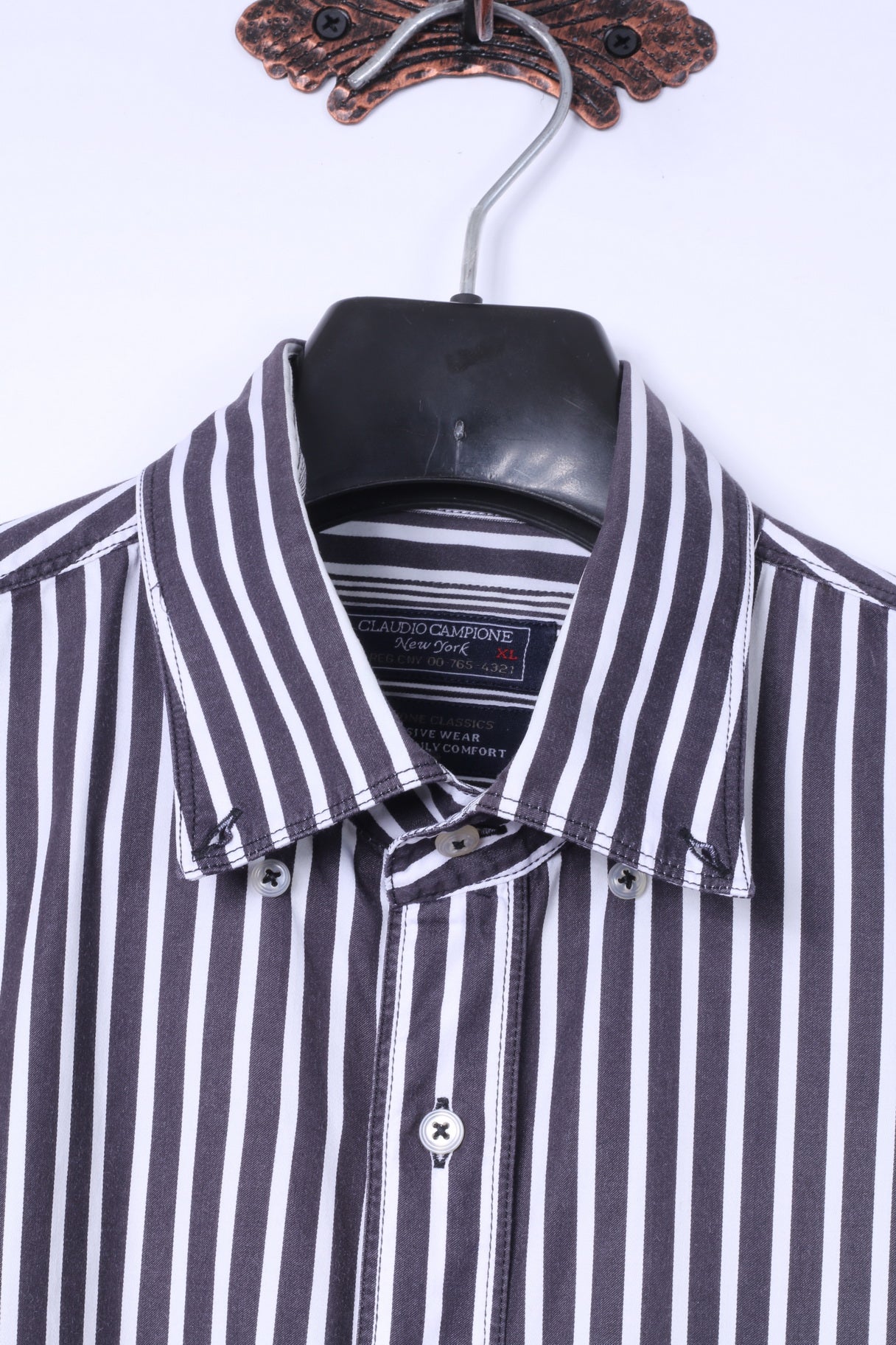 Claudio Campione Chemise décontractée XL pour homme Noir Blanc Rayure Exclusixe Wear Haut en coton