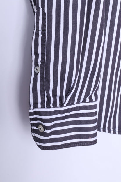 Claudio Campione Mens XL Casual Shirt Black White Stripe Exclusixe Wear Cotton Top