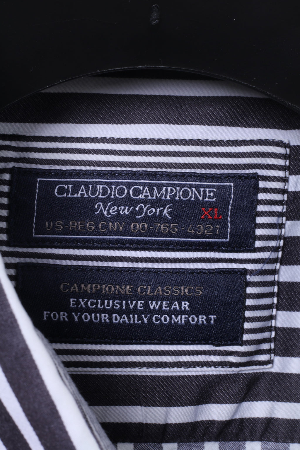 Claudio Campione Mens XL Casual Shirt Black White Stripe Exclusixe Wear Cotton Top