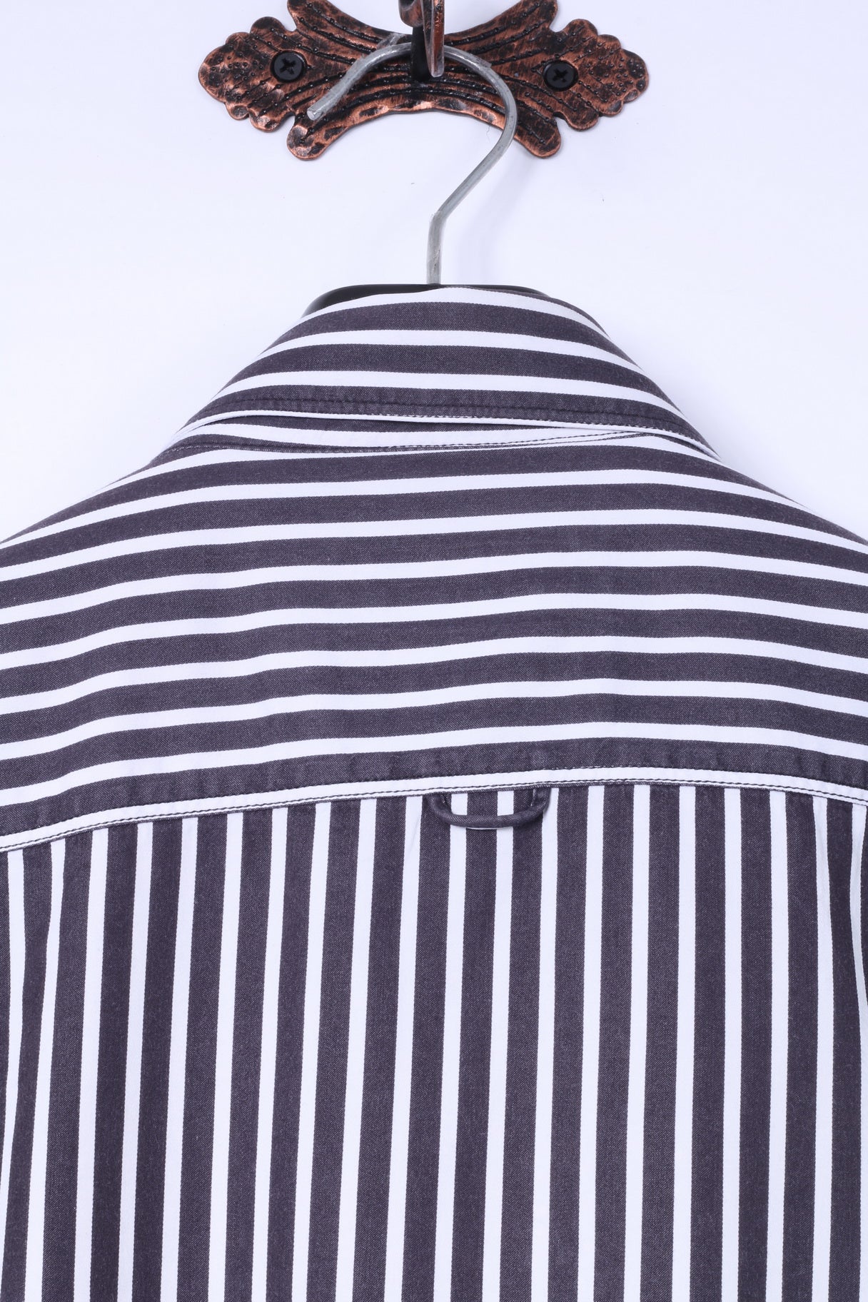 Claudio Campione Mens XL Casual Shirt Black White Stripe Exclusixe Wear Cotton Top