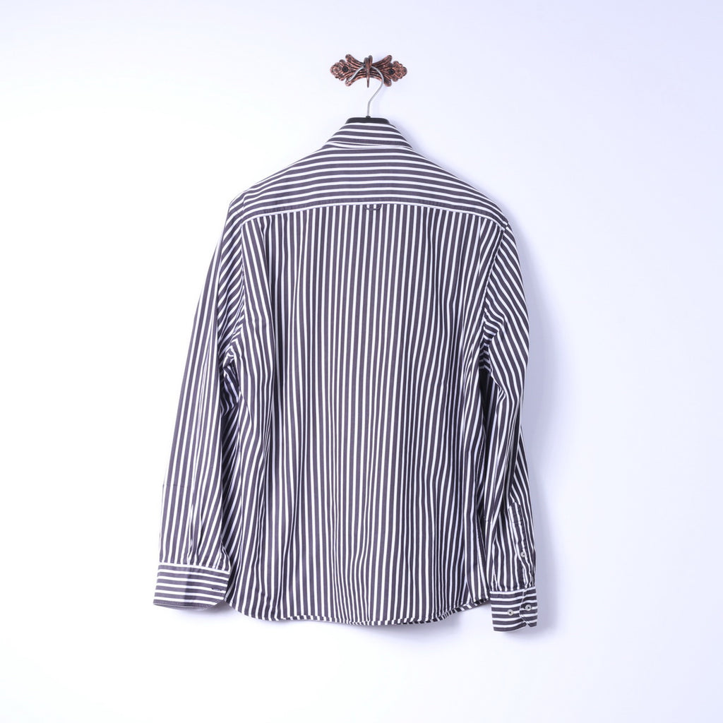 Claudio Campione Mens XL Casual Shirt Black White Stripe Exclusixe Wear Cotton Top