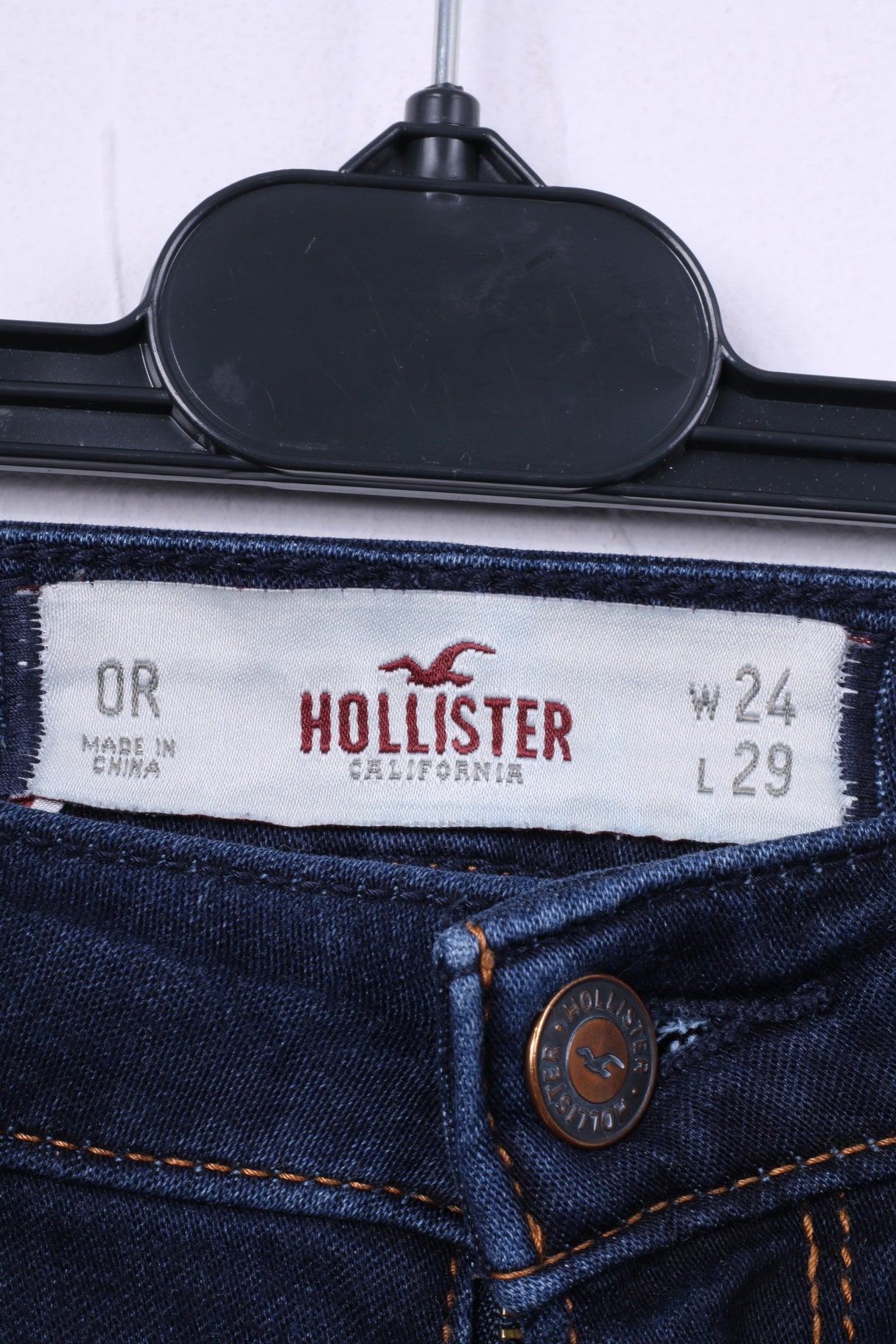 Hollister California Pantalon Femme 0 W24 L29 Denim Bleu Marine Jean En Coton