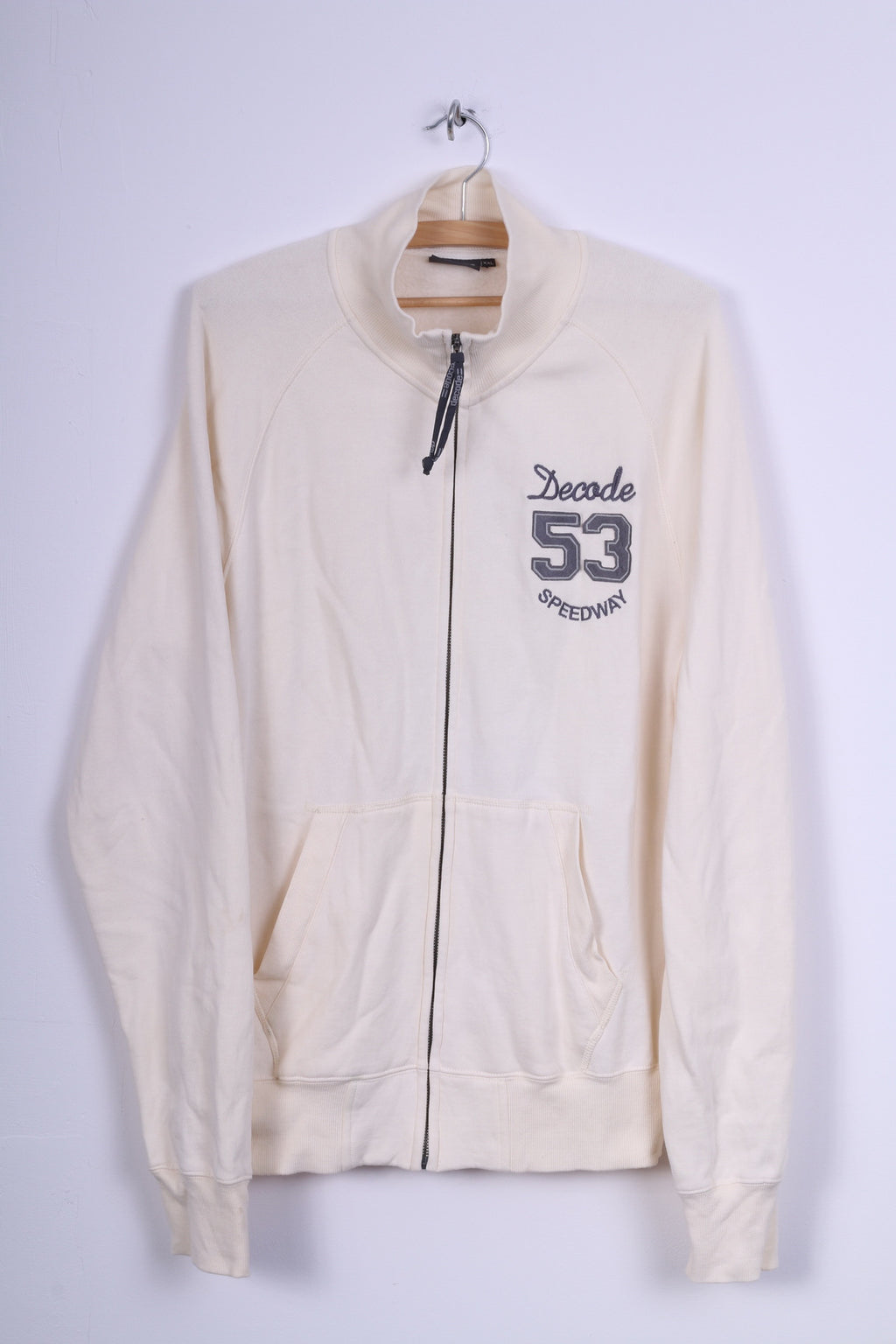 Decode Womens XXL Sweatshirt Cream Cotton Zip Up Speedway Top