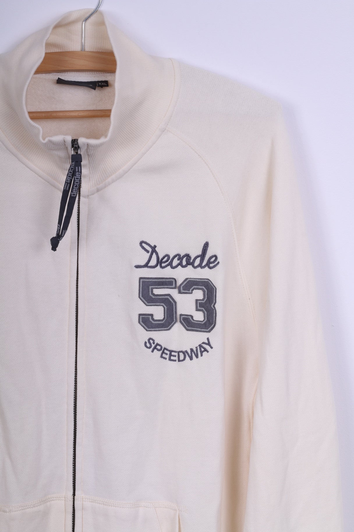 Decode Womens XXL Sweatshirt Cream Cotton Zip Up Speedway Top