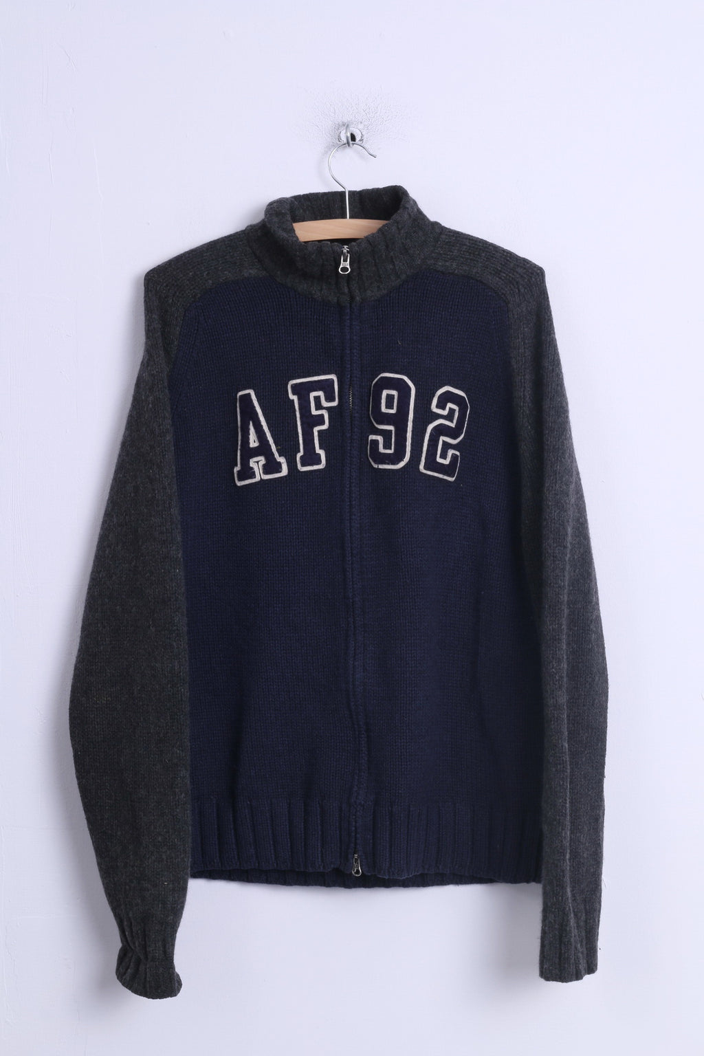 Abercrombie &amp; Fitch Pull XL pour homme Bleu marine Zip Up Muscle Lambswool AF 92