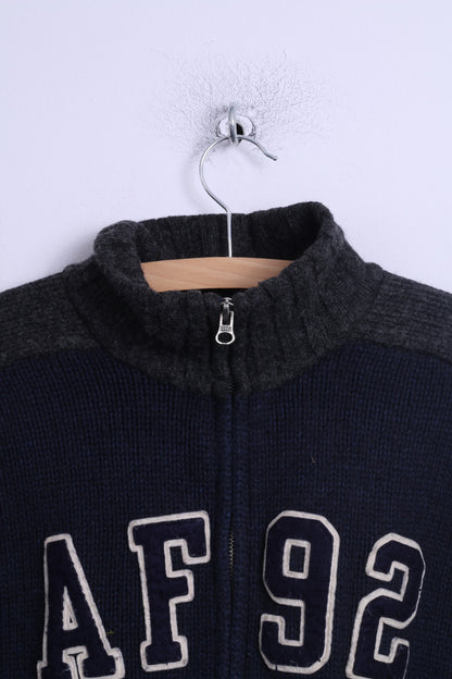 Abercrombie &amp; Fitch Maglione XL da uomo con zip blu scuro in lana d'agnello muscolare AF 92