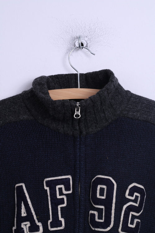 Abercrombie &amp; Fitch Pull XL pour homme Bleu marine Zip Up Muscle Lambswool AF 92
