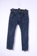 Jeff Banks London Mens W34 L30 Trousers Straight Leg Navy To Fit Waist Cotton