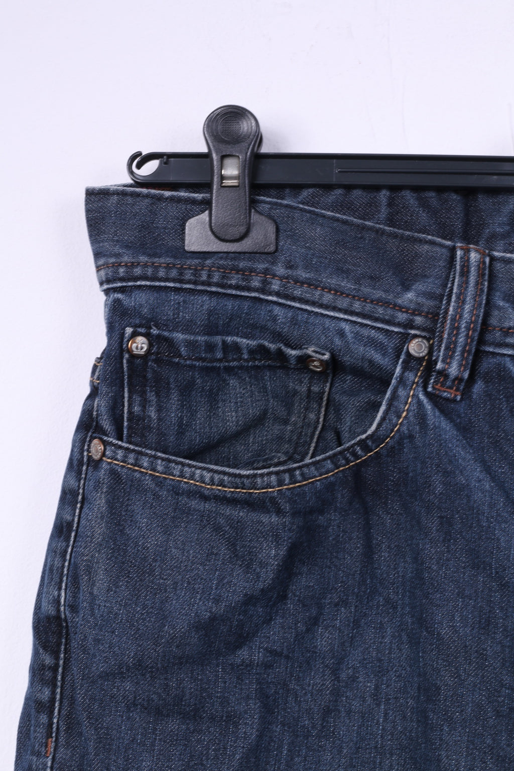 Jeff Banks London Pantalon W34 L30 Homme Coupe Droite Bleu Marine Ajusté à la Taille Coton