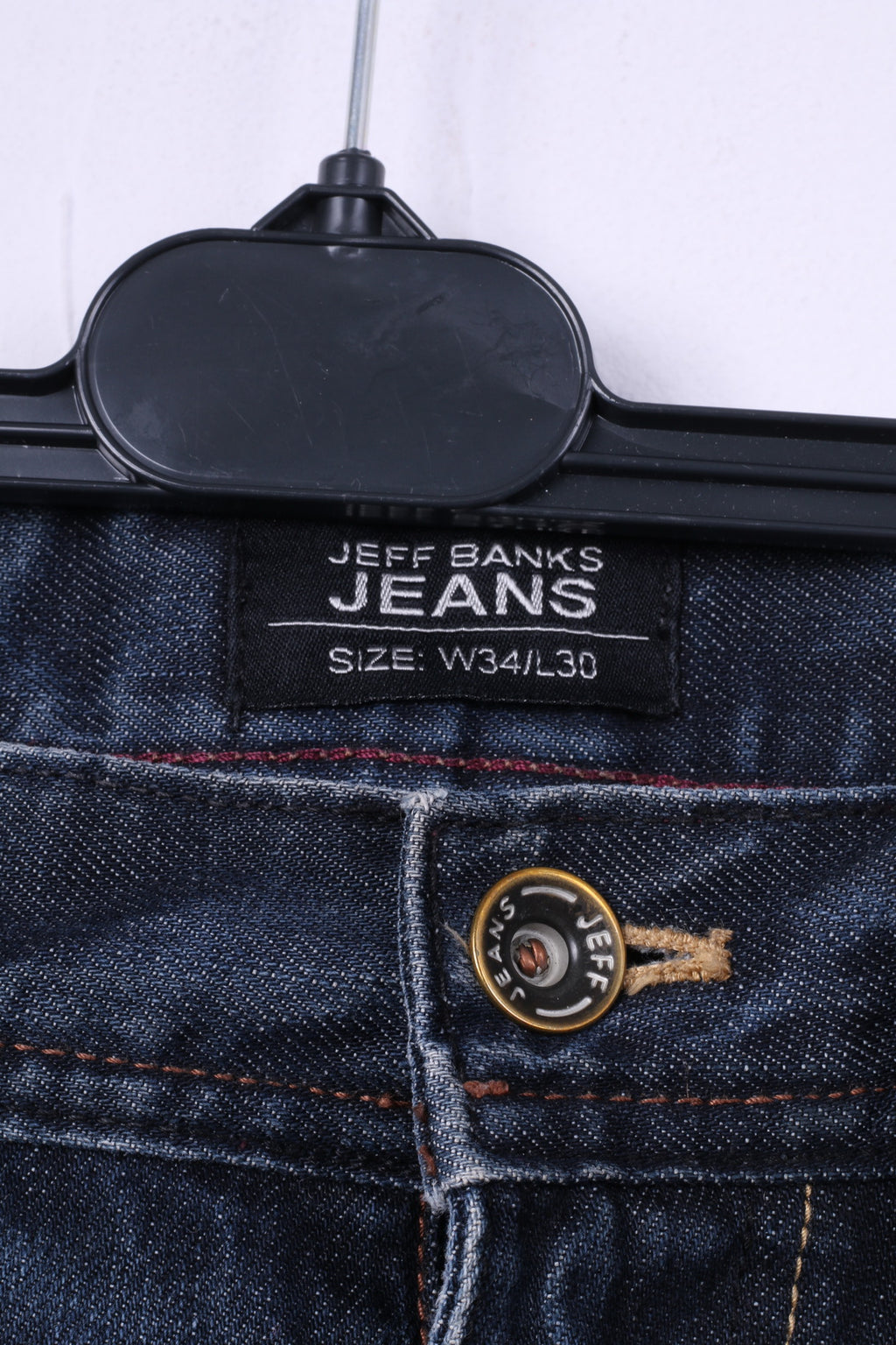 Jeff Banks London Pantalon W34 L30 Homme Coupe Droite Bleu Marine Ajusté à la Taille Coton