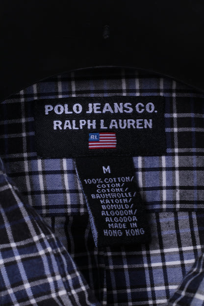 Polo Jeans Co Ralph Lauren Mens M Casual Shirt Navy Checkered Cotton Detailed Buttons Top