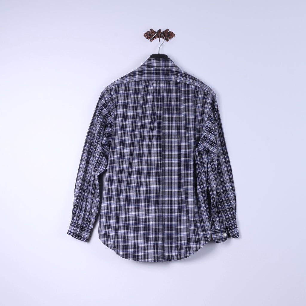 Polo Jeans Co Ralph Lauren Mens M Casual Shirt Navy Checkered Cotton Detailed Buttons Top