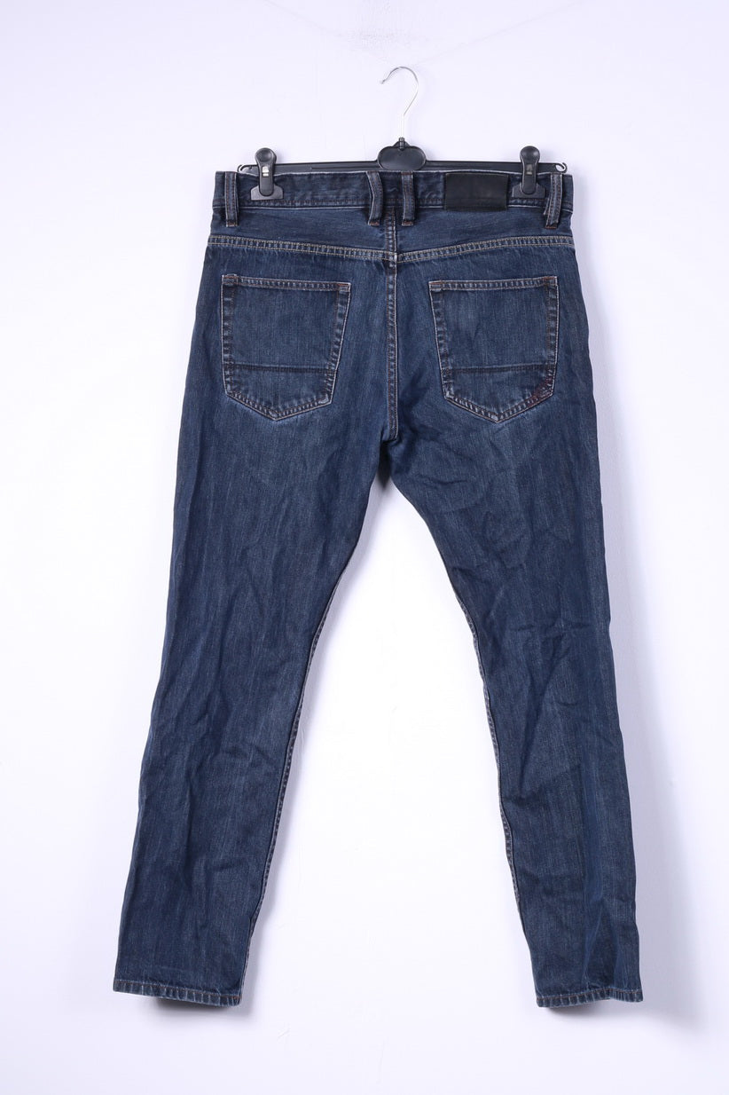 Jeff Banks London Pantalon W34 L30 Homme Coupe Droite Bleu Marine Ajusté à la Taille Coton